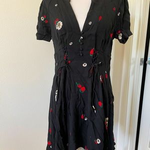 Black dress with strawberry/floral print